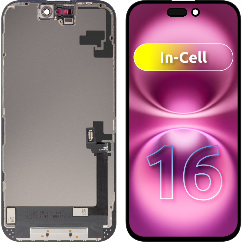 Display mit Touchscreen ZY für Apple iPhone 16, mit Rahmen, LCD In-Cell Version, Schwarz