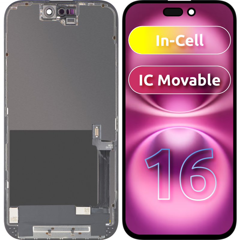 Display mit Touchscreen ZY für Apple iPhone 16, mit Rahmen, LCD In-Cell IC Movable Version, Schwarz