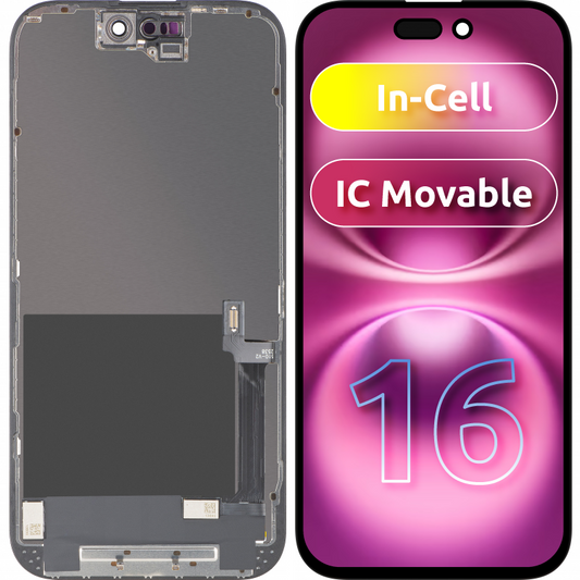 Display mit Touchscreen ZY für Apple iPhone 16, mit Rahmen, LCD In-Cell IC Movable Version, Schwarz