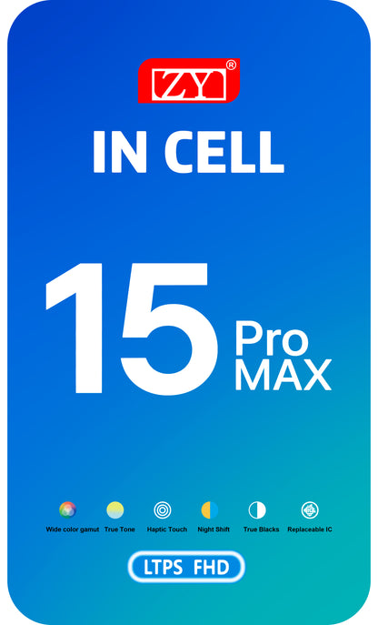 ZY Touchscreen Display für Apple iPhone 15 Pro Max, mit Rahmen, In-Cell IC Movable LCD Version, Schwarz 