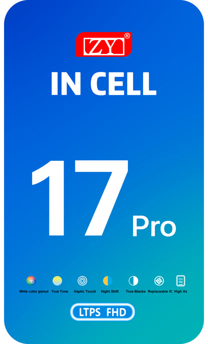 Display mit Touchscreen ZY für Apple iPhone 17 Pro, mit Rahmen, LCD In-Cell IC Movable Version, Schwarz