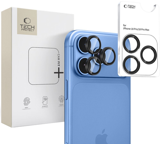 Schutzfolie für die Rückkamera Tech-Protect CamRing Fit+ für Apple iPhone 18 Pro / 18 Pro Max, gehärtetes Glas, schwarz
