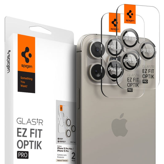 Rückkamera-Schutzfolie Spigen EZ FIT für Apple iPhone 15 Pro Max / 15 Pro, glasgeschützt, Set 2 Stück, grau AGL07163 