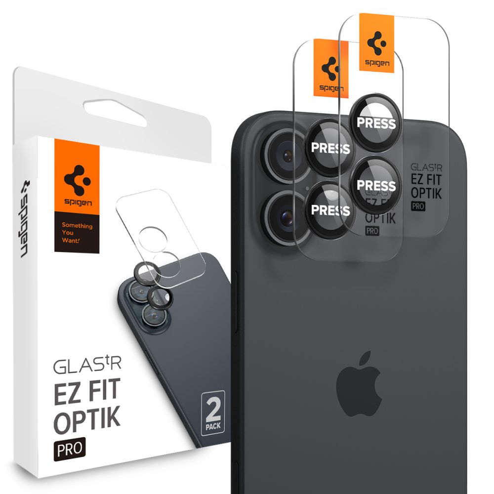 Spigen EZ FIT Rückkamera-Schutzfolie für Apple iPhone 16 Plus / 16, sicheres Glas, 2er-Set, Schwarz AGL07921