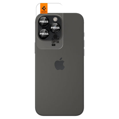 Spigen EZ FIT Rückkamera-Schutzfolie für Apple iPhone 16 Pro Max / 16 Pro / 15 Pro Max, gehärtetes Glas, 2er-Set, Schwarz AGL05217