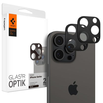 Spigen Optik Rückkamera-Schutzfolie für Apple iPhone 15 Pro Max / 15 Pro, sicheres Glas, Vollkleber, 2er-Set, Schwarz AGL05273