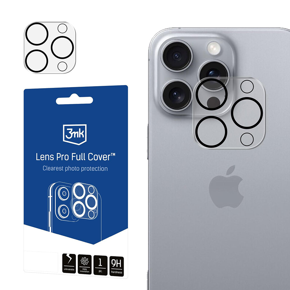 3MK Pro Full Cover Rear Camera Protection Film for Apple iPhone 16 Pro Max / 16 Pro, Tempered Glass, Black