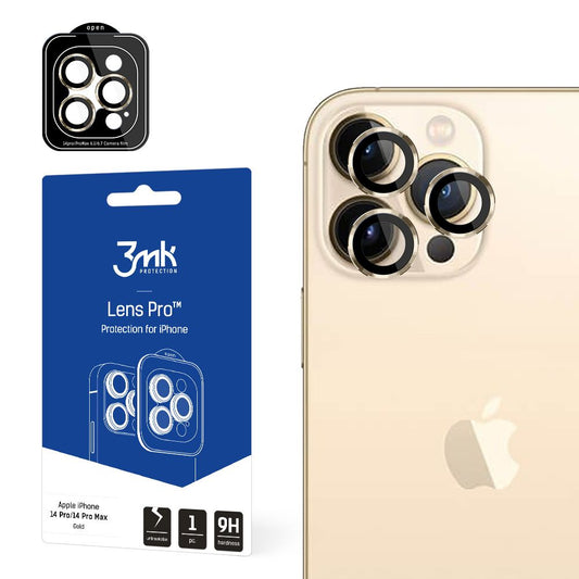 3MK Protection Pro Rückkamera-Schutzfolie für Apple iPhone 14 Pro Max / 14 Pro, gehärtetes Glas, goldfarben
