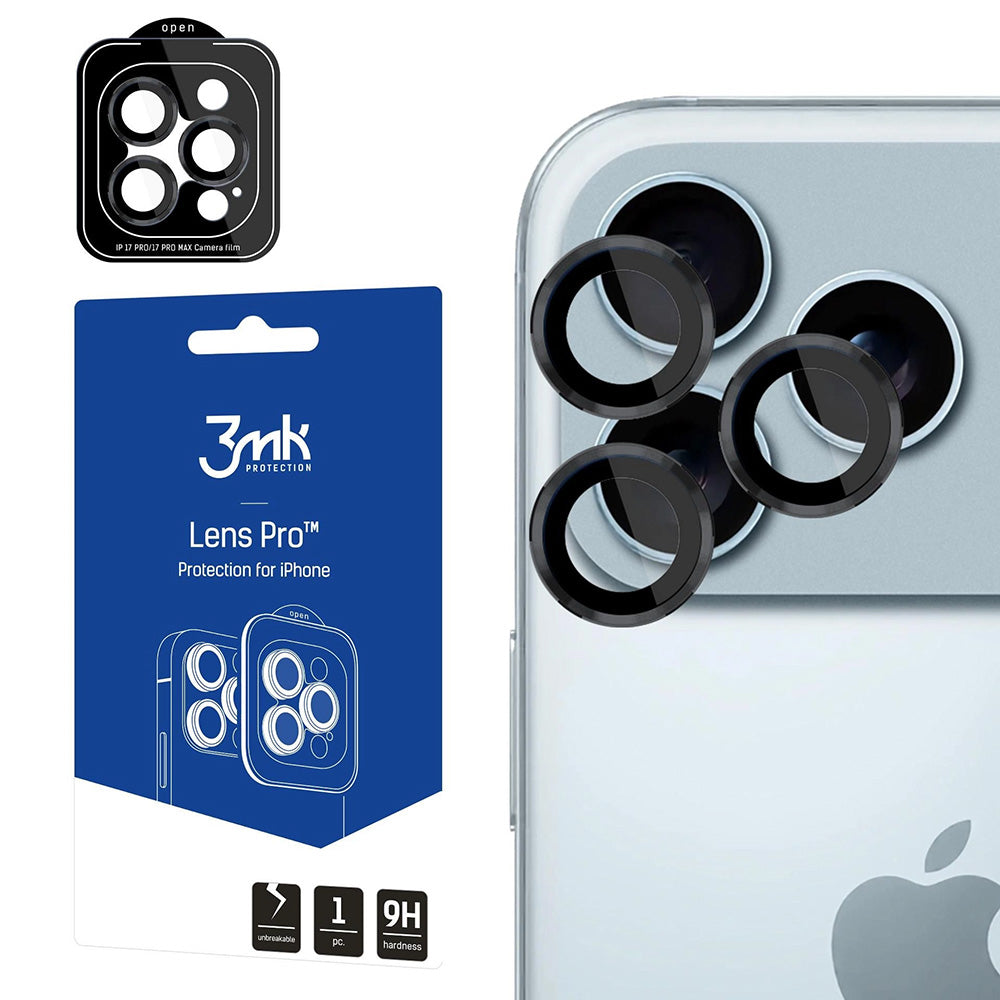 Schutzfolie 3MK Protection Pro für die Rückkamera des Apple iPhone 17 Pro Max / 17 Pro, gehärtetes Glas, Schwarz