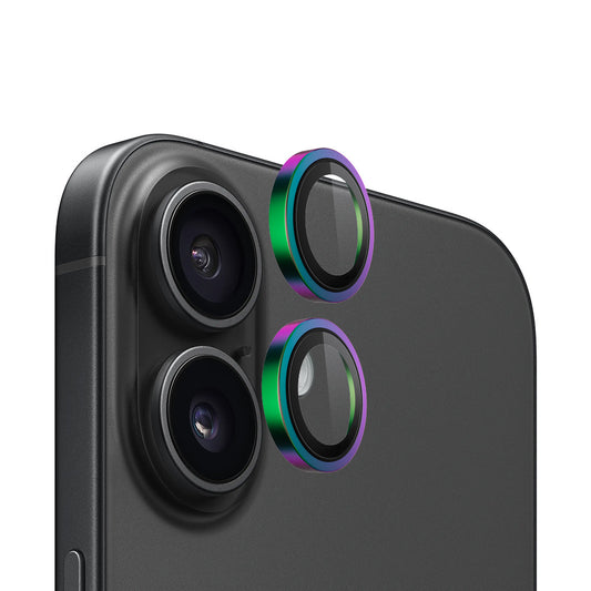 Blueo Metal Frame Rückkamera-Schutzfolie für Apple iPhone 16 Plus / 16, gehärtetes Glas, mehrfarbig
