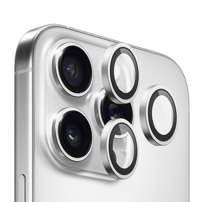 Blueo Metal Frame Rückkamera-Schutzfolie für Apple iPhone 16 Pro Max / 16 Pro, gehärtetes Glas, silberfarben