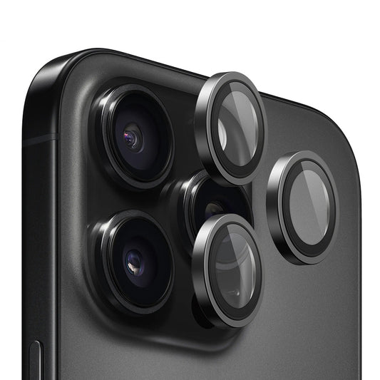 Blueo Metal Frame Rückkamera-Schutzfolie für Apple iPhone 16 Pro Max / 16 Pro, Sicherheitsglas, Schwarz