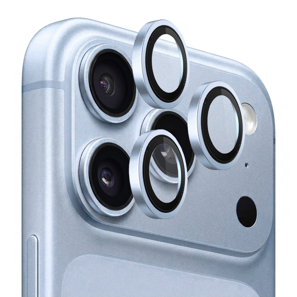 Blueo Schutzfolie für die Rückkamera mit Metallrahmen für Apple iPhone 18 Pro / 18 Pro Max, gehärtetes Glas, Hellblau