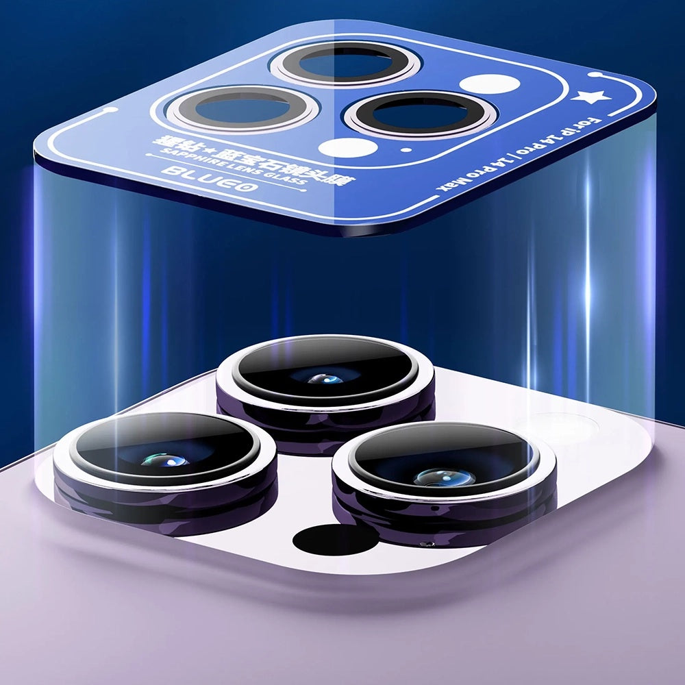 Blueo Sapphire Crystal Rückkamera-Schutzfolie für Apple iPhone 14 Pro Max / 14 Pro, gehärtetes Glas, Lila