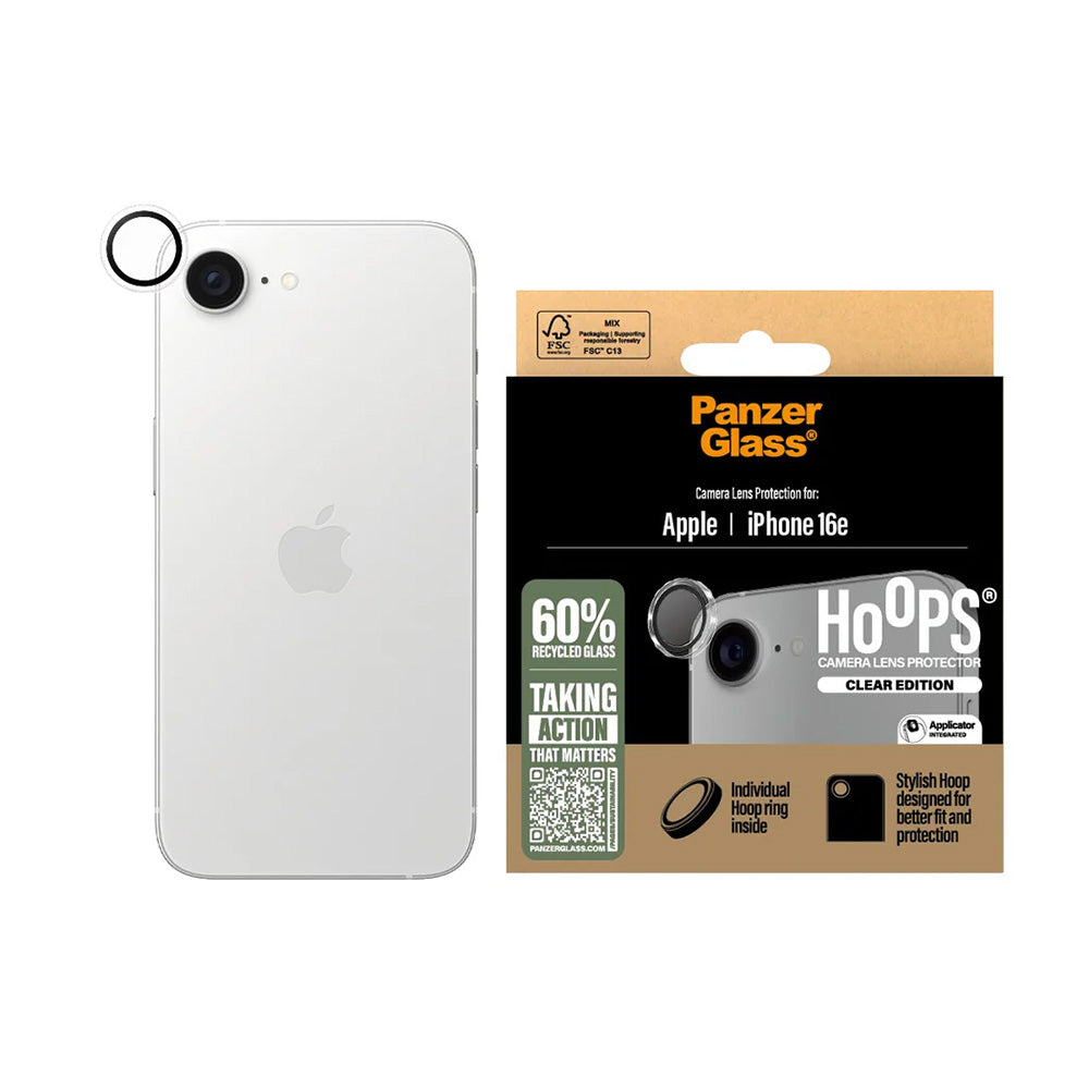 Schutzfolie PanzerGlass Hoops für die Rückkamera des Apple iPhone 16e, gehärtetes Glas, Transparent