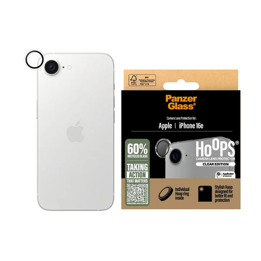 Schutzfolie PanzerGlass Hoops für die Rückkamera des Apple iPhone 16e, gehärtetes Glas, Transparent