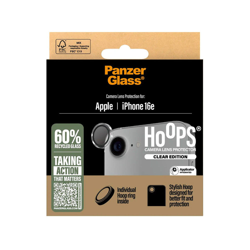 Schutzfolie PanzerGlass Hoops für die Rückkamera des Apple iPhone 16e, gehärtetes Glas, Transparent