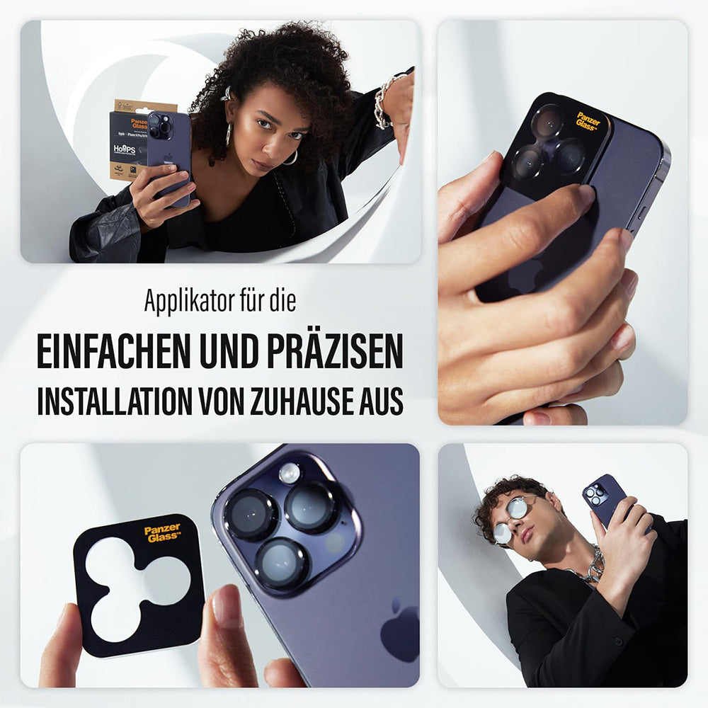 Schutzfolie PanzerGlass Hoops für die Rückkamera des Samsung Galaxy S25 S931, gehärtetes Glas, Schwarz.