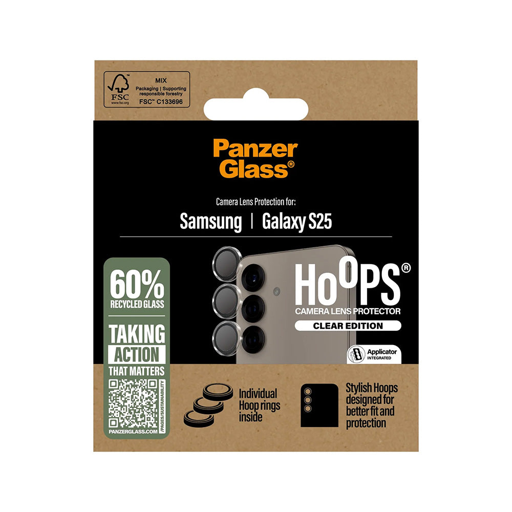 Schutzfolie PanzerGlass Hoops für die Rückkamera des Samsung Galaxy S25 S931, gehärtetes Glas, Transparent
