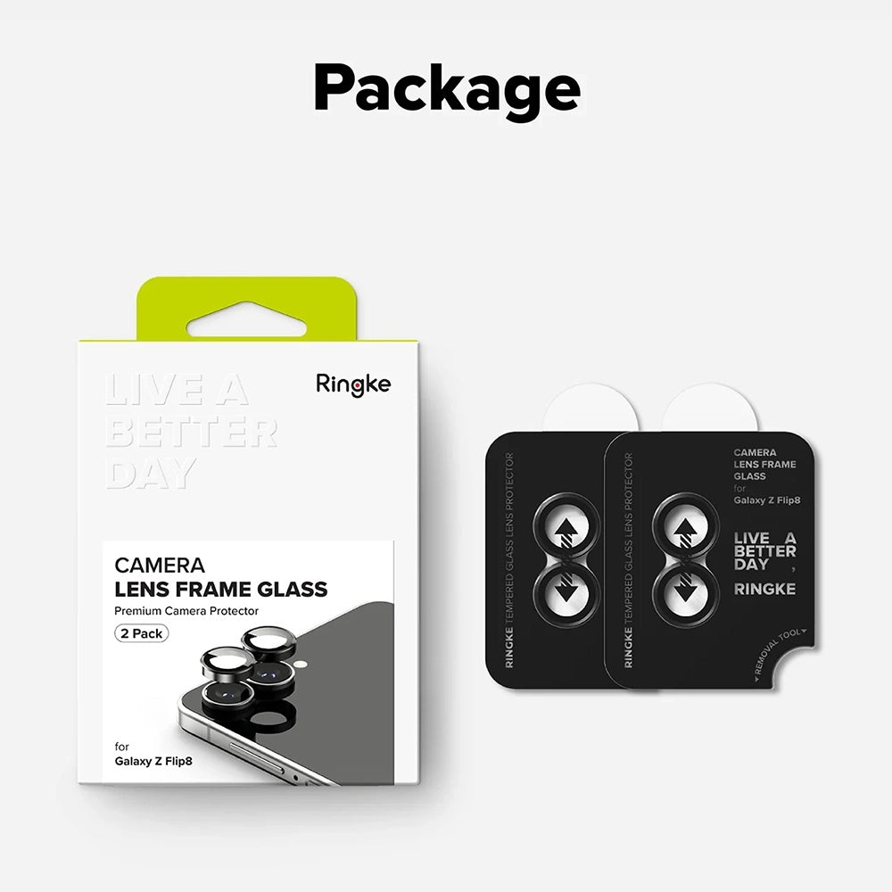 Ringke Rückkamera-Schutzfolie für Samsung Galaxy Z Flip8 F776, gehärtetes Glas, 2er-Set, Schwarz