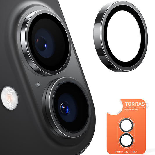 Torras Lensguard Rear Camera Protection Film for Apple iPhone 16 Plus / 16, Tempered Glass, Black
