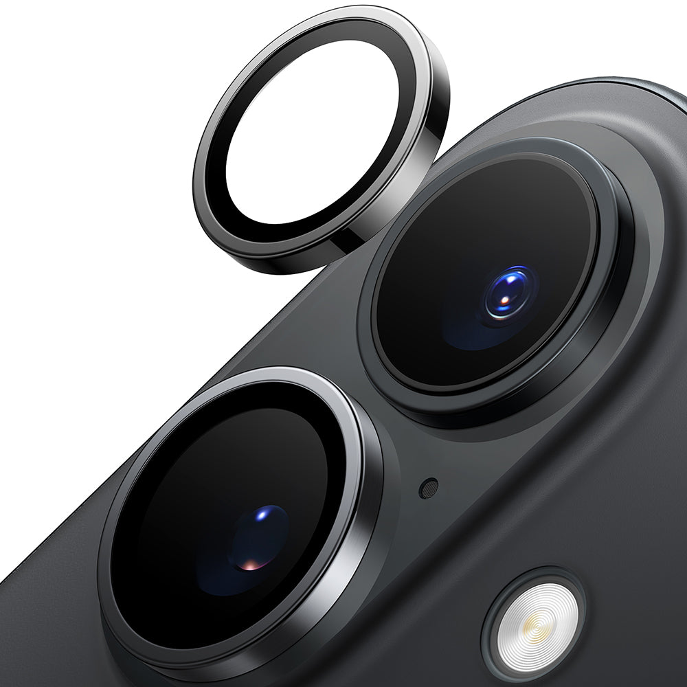 Schutzfolie Torras Lensguard für die Rückkamera des Apple iPhone 16 Plus / 16, gehärtetes Glas, Schwarz