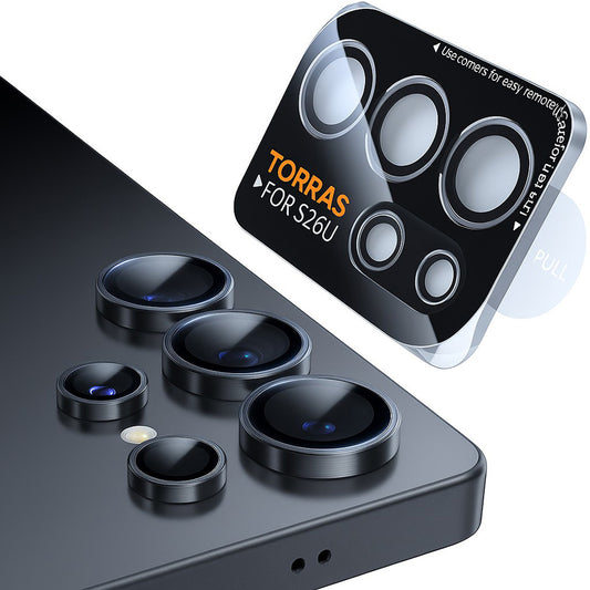 Schutzfolie Torras Lensguard für die Rückkamera des Samsung Galaxy S26 Ultra, gehärtetes Glas, Schwarz