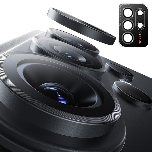 Schutzfolie Torras Lensguard für die Rückkamera des Samsung Galaxy S26 Ultra, gehärtetes Glas, Schwarz