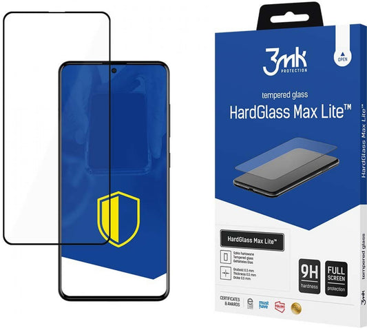 3MK HardGlass Max Lite Displayschutzfolie für Samsung Galaxy A51 A515 / A52s 5G A528 / A52 5G A526, sicheres Glas, Vollverklebung, Schwarz