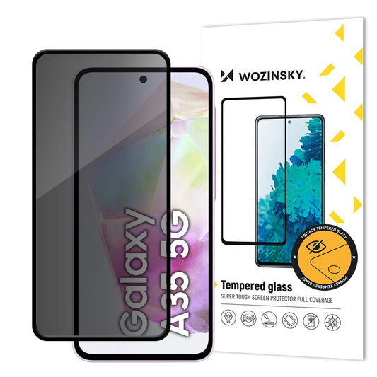 Sichtschutz-Displayschutz WZK AntiSpy für Samsung Galaxy A35 5G A356, sicheres Glas, Vollkleber