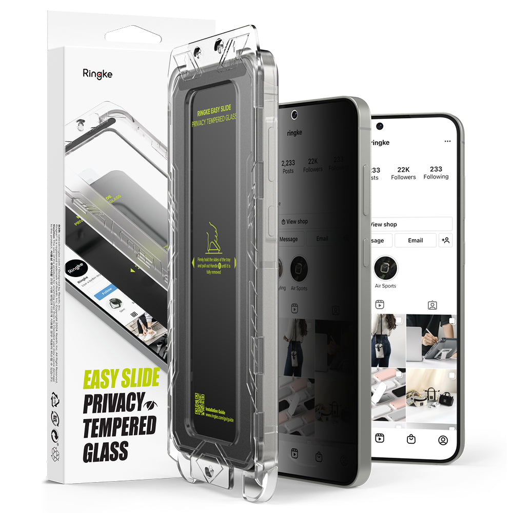 Schutzfolie Privacy Ringke Easy Slide für Samsung Galaxy S25 S931 / S24 S921, gehärtetes Glas, Vollkleber, Set mit 2 Stück