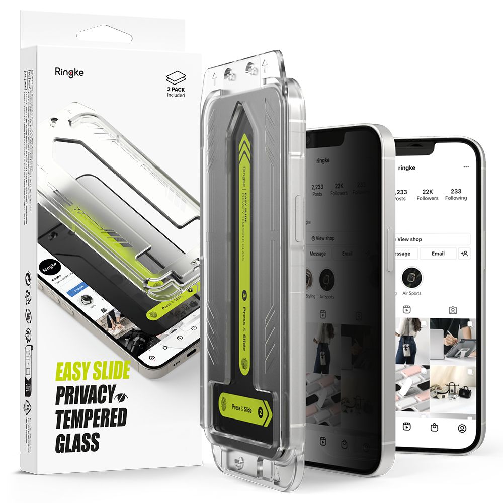 Ringke Easy Slide Privacy Screen Protector for Apple iPhone 16e / 14 / 13 Pro / 13, Tempered Glass, Full Glue, Set of 2 Pieces