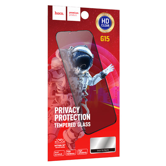 Schutzfolie Privacy HOCO G15 für Apple iPhone 14 Pro, Gehärtetes Glas, Vollverklebung, 5D