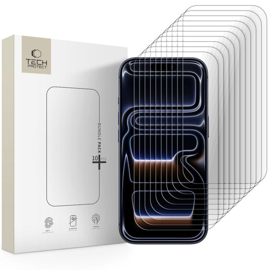 Schutzfolie Tech-Protect für Apple iPhone 17 Pro / 17 / 16 Pro, Gehärtetes Glas, Vollverklebung, Set 10 Stück
