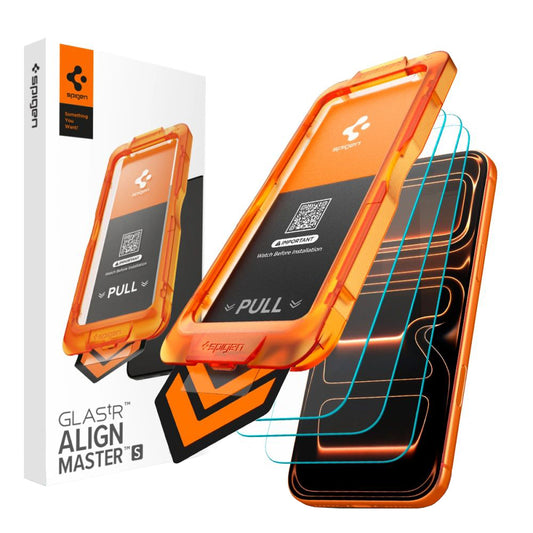 Schutzfolie Spigen GlastR Align Master Slim für Apple iPhone 17 Pro Max, Gehärtetes Glas, Vollkleber, Set 3 Stück AGL10099