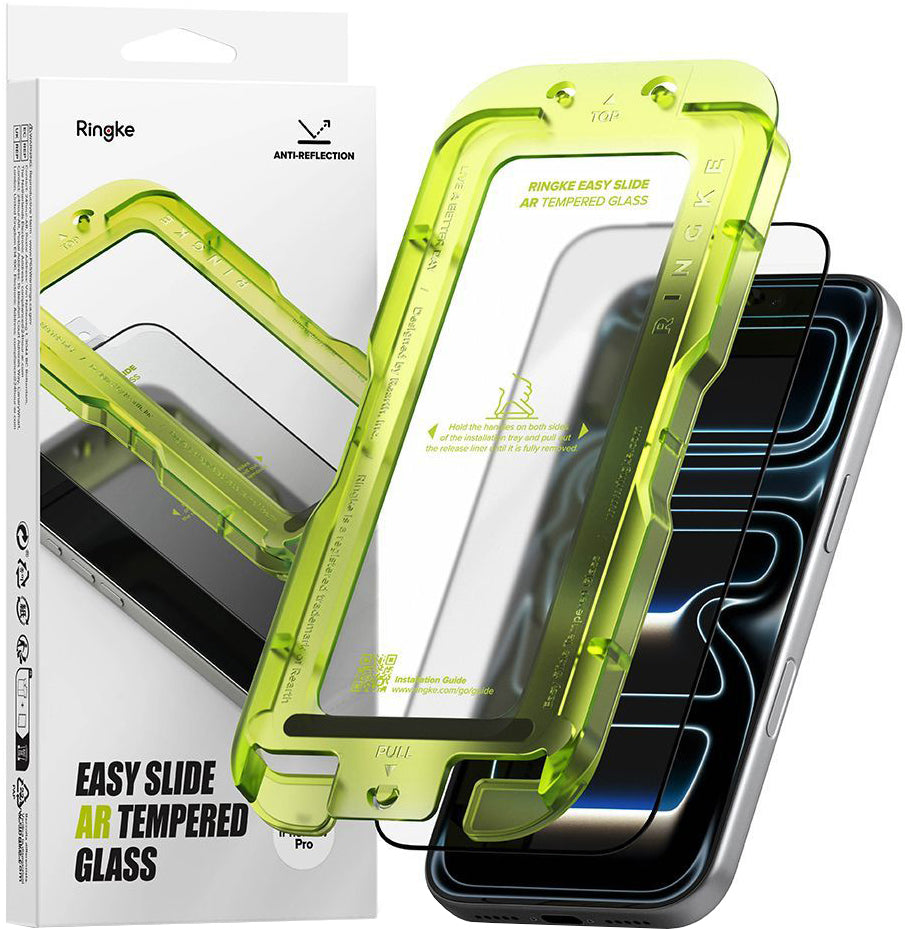 Ringke Easy Slide AR Displayschutzfolie für Apple iPhone 17 Pro, gehärtetes Glas, Full Glue, 2.5D, Schwarz, wieder versiegelt