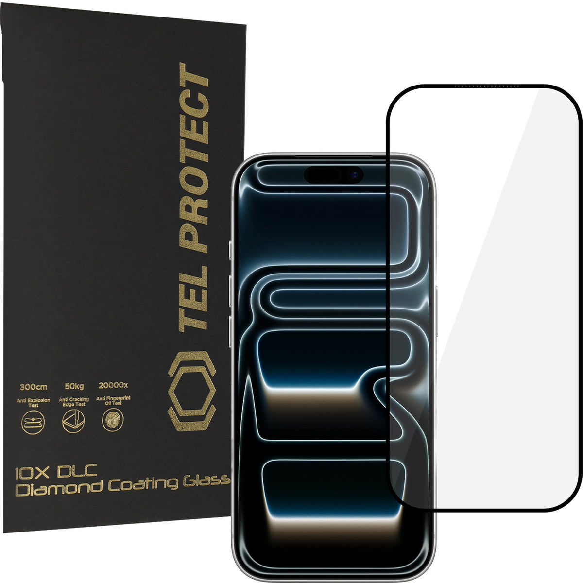 Tel Protect 10X HD DLC Diamond Coating Displayschutzfolie für Apple iPhone 18 Pro / 17 Pro, gehärtetes Glas, vollflächig klebend, schwarz
