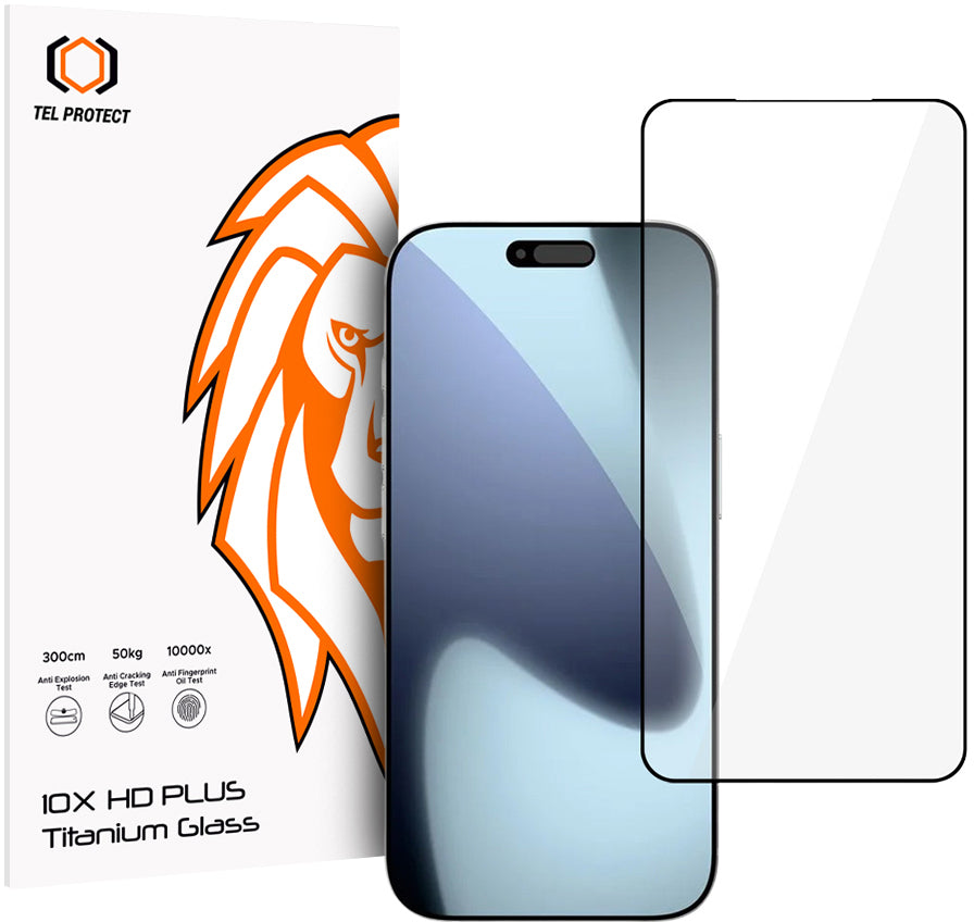 Tel Protect 10X HD Plus Titanium Displayschutzfolie für Apple iPhone 18 Pro Max / 17 Pro Max, gehärtetes Glas, Full Glue, Schwarz