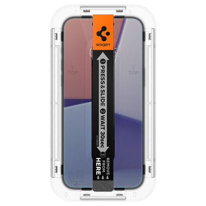 Spigen Sichtschutzfolie EZ FIT für Apple iPhone 15, sicheres Glas, Vollkleber, 2,5D AGL07121