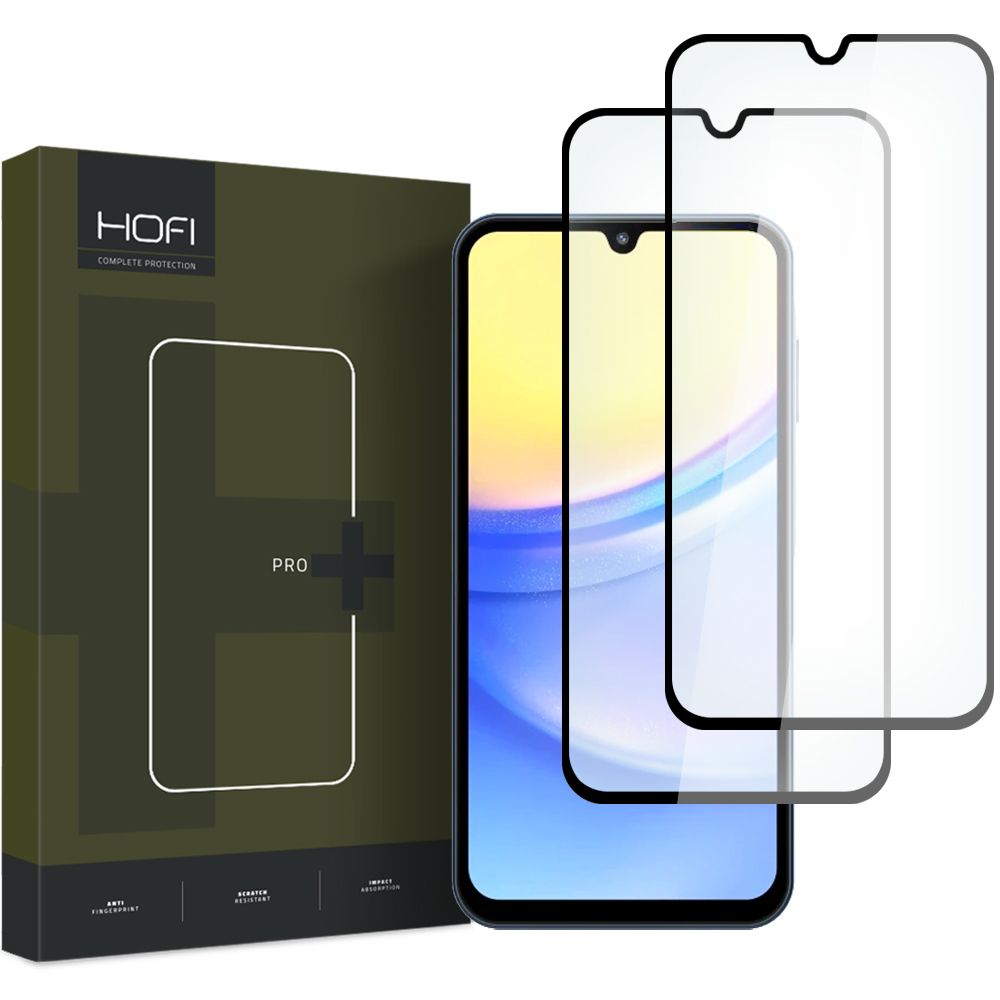 HOFI Glass PRO+ Displayschutzfolie für Samsung Galaxy A15 5G A156 / A15 A155, sicheres Glas, Vollkleber, 2er-Set, 2,5D, Schwarz