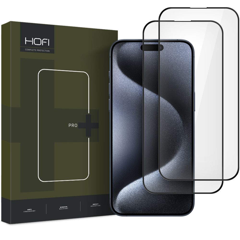 HOFI Glass PRO+ Displayschutzfolie für Apple iPhone 16, sicheres Glas, Vollkleber, 2er-Set, 2,5D, Schwarz