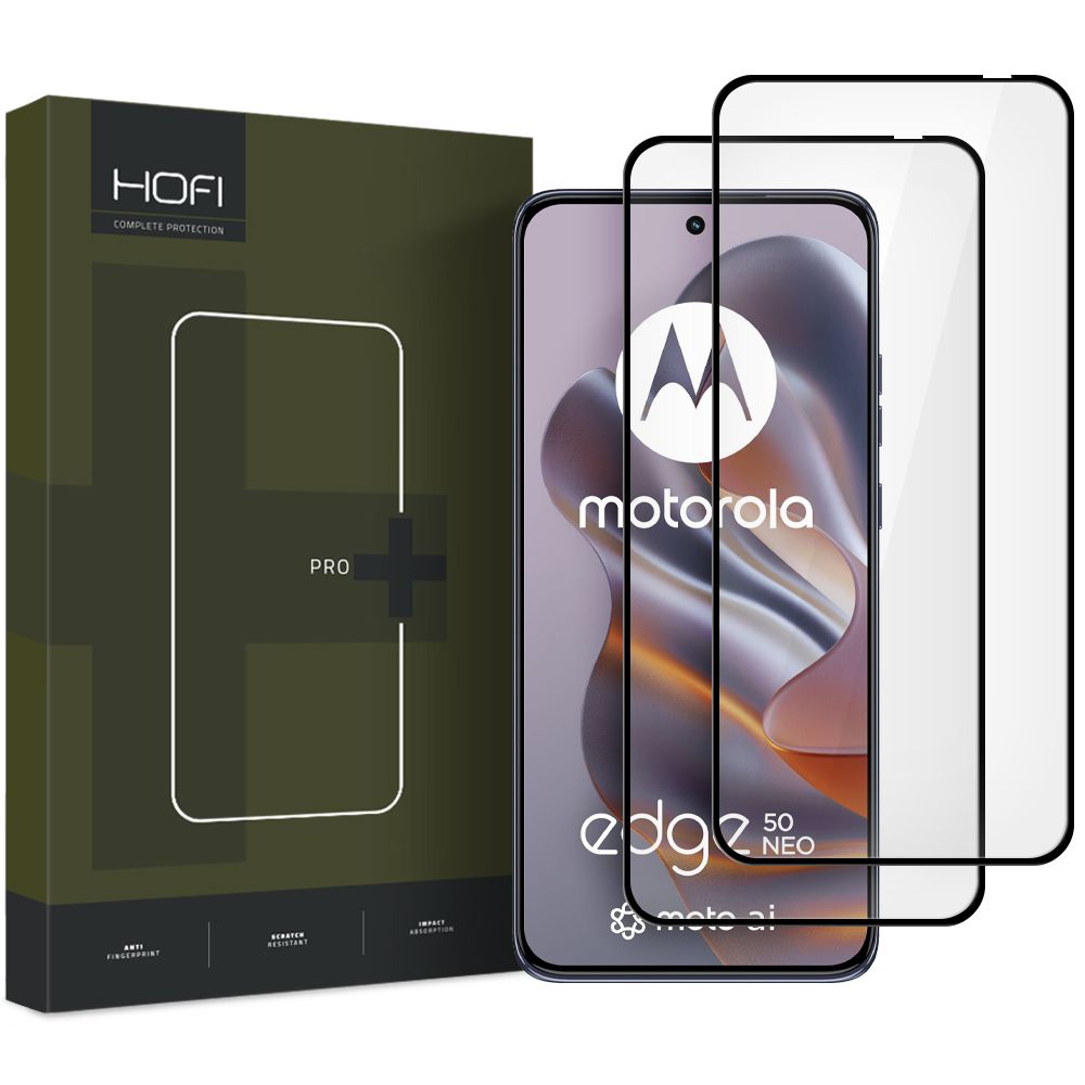 Displayschutzfolie HOFI Glass PRO+ für Motorola Edge 50 Neo, Secure Glass, Vollkleber, 2er-Set, 2,5D, Schwarz