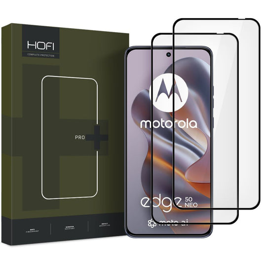 HOFI Glas PRO+ Displayschutzfolie für Motorola Edge 50 Neo, Schutzfolie, Glasschild, Vollverklebung, 2er Set, 2.5D, Schwarz