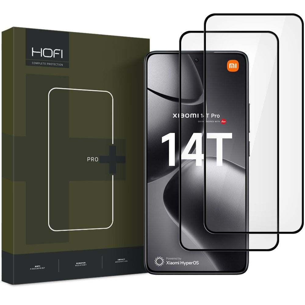 HOFI Glass PRO+ Displayschutzfolie für Xiaomi 14T Pro / 14T, sicheres Glas, Vollkleber, 2er-Set, 2,5D, Schwarz