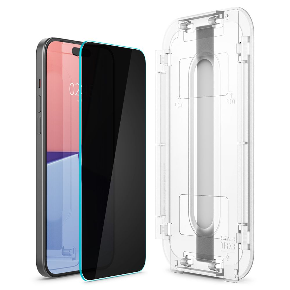 Spigen Sichtschutzfolie EZ FIT für Apple iPhone 15 Pro Max, sicheres Glas, Vollkleber, 2,5D AGL07118