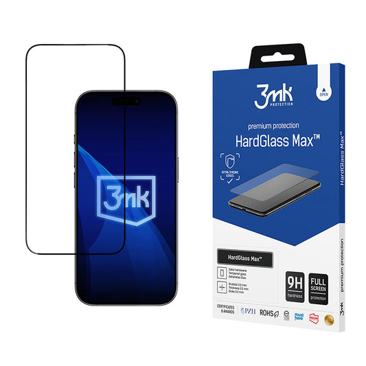 Schutzfolie 3MK HardGlass Max für Apple iPhone 17 Air, gehärtetes Glas, Full Glue, Schwarz