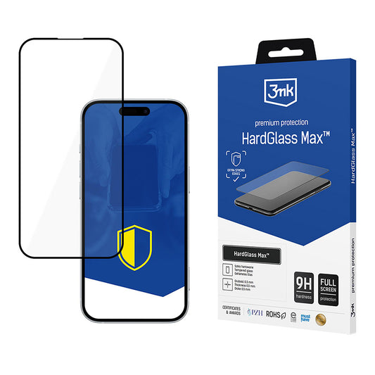Schutzfolie 3MK HardGlass Max für Apple iPhone 17 Pro, Gehärtetes Glas, Vollverklebung, Schwarz