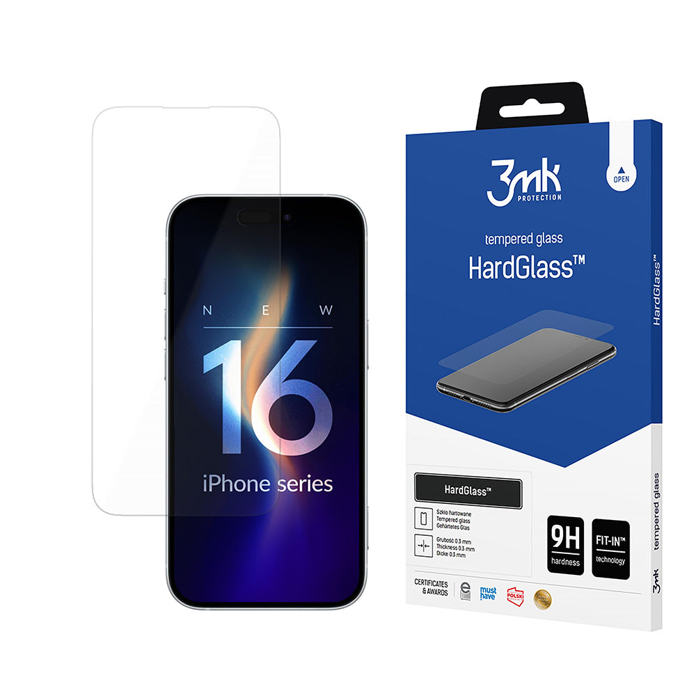 3MK HardGlass Screen Protector for Apple iPhone 16 Pro, Tempered Glass, Full Glue