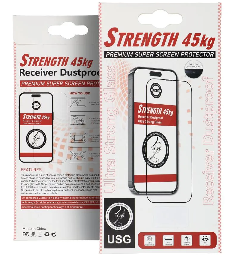 OEM Ultra Strong 45KG Displayschutzfolie für Apple iPhone 17 Pro Max, gehärtetes Glas, Full Glue, 2.5D, Schwarz