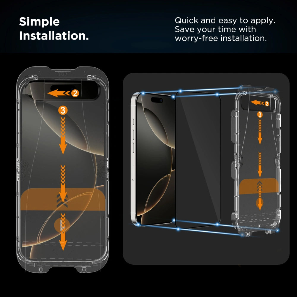 Schutzfolie Tech-Protect Quick Set+ für Apple iPhone 16 Pro, Gehärtetes Glas, Vollkleber, Set mit 2 Stück, Schwarz